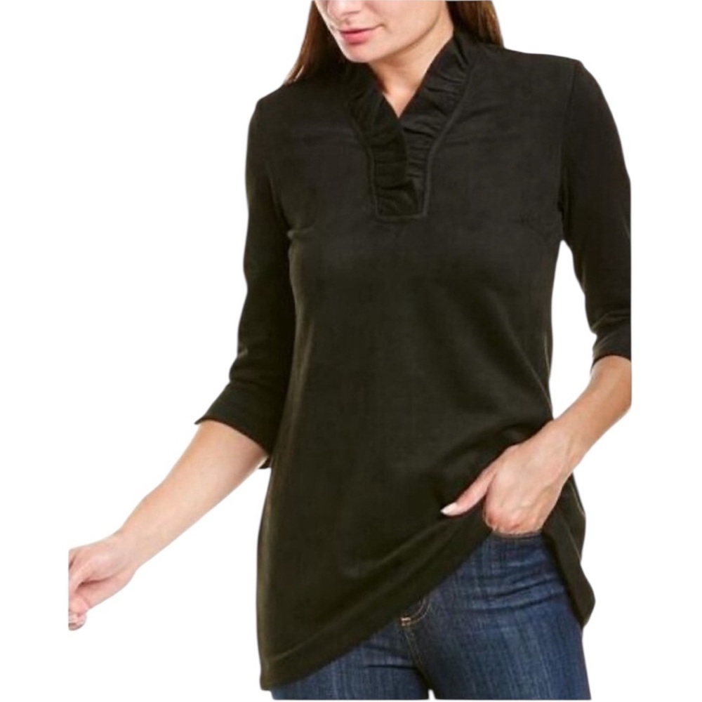 J. McLaughlin Fontana Black Faux Suede Ruffle Tunic Top - XS